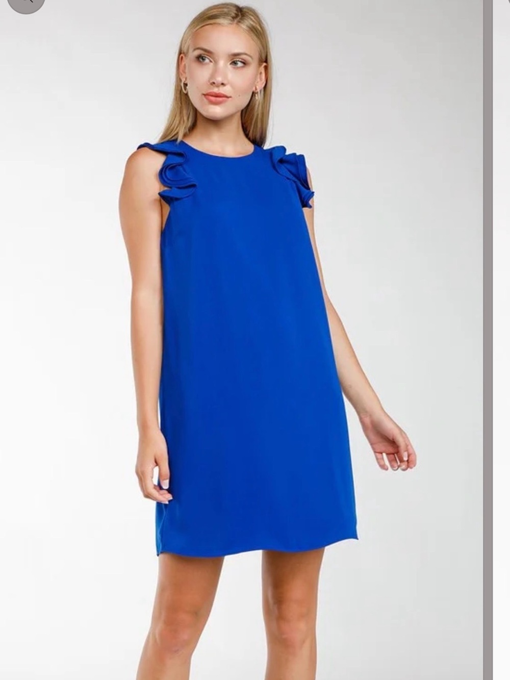 mittoshop Cobalt Blue Ruffle Shoulder Shift Dress